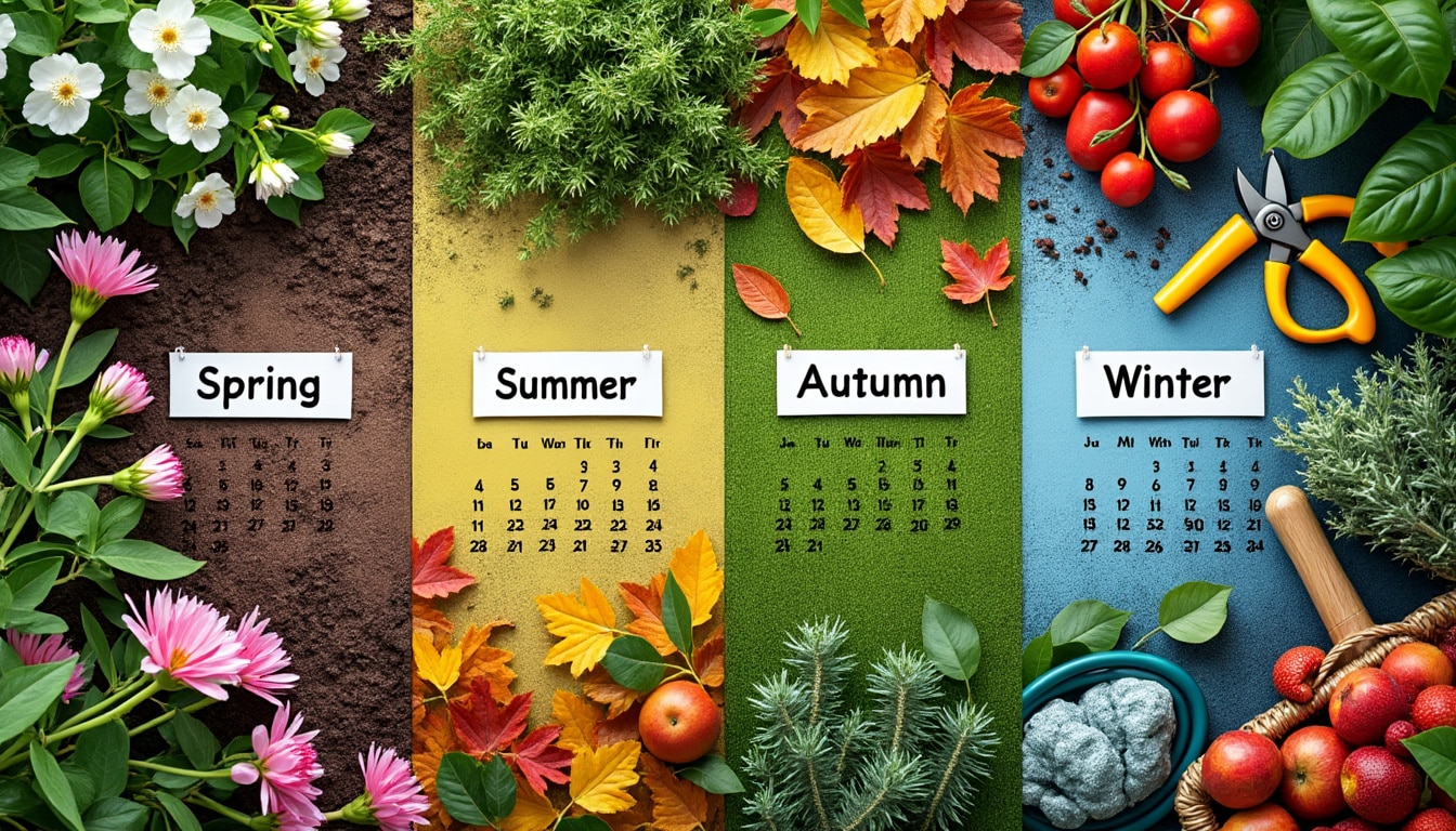 découvrez notre calendrier d'entretien de jardin pour connaître les travaux essentiels à réaliser à chaque saison et garder votre jardin en pleine santé toute l'année.